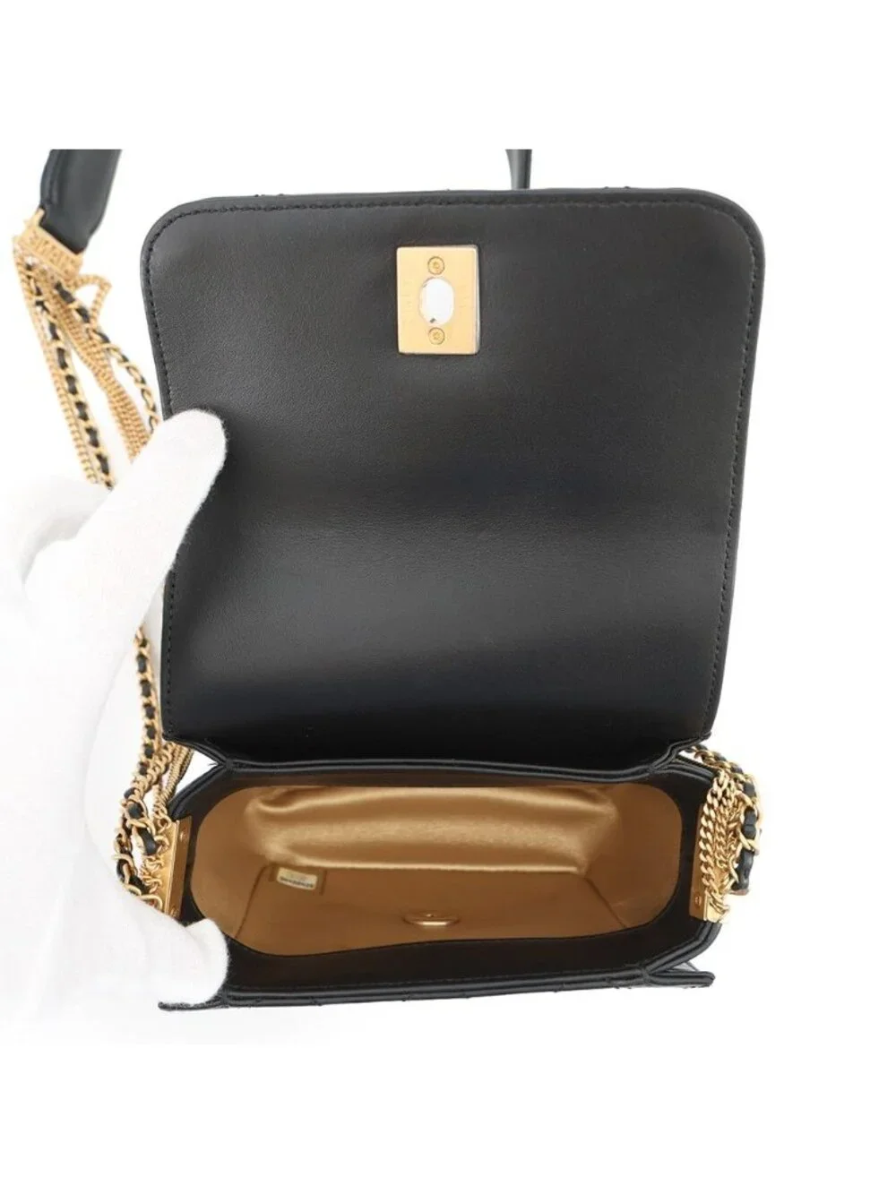 Chanel Chain Shoulder Bag Quilted CC Logo Lambskin Black